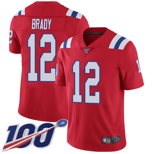 New England Patriots Football #12 Vapor Untouchable 100th Season Limited Red Men Tom Brady Alternate NFL Jersey->women nfl jersey->Women Jersey